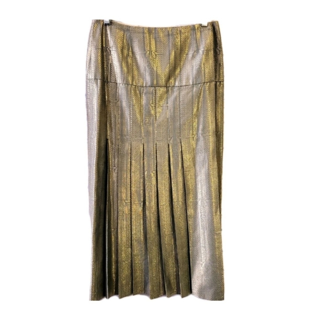Norma Walters Pleated Metallic Midi Skirt in Gold Silver Size 8 Peasant Luxury